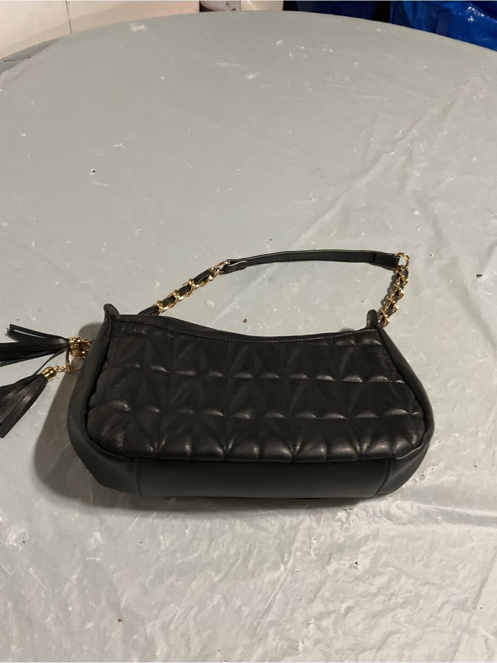 Quilted Black Shoulder Bag with Gold Chain Strap